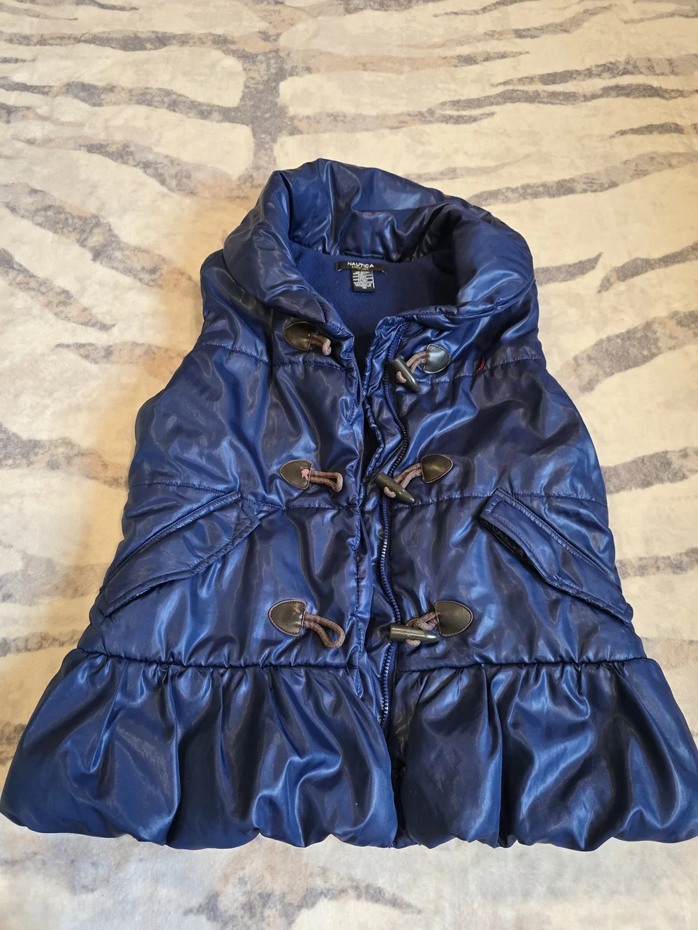 Nautica Girl's Navy Blue Quilted Puffer Vest with Ruffles At The Bottom